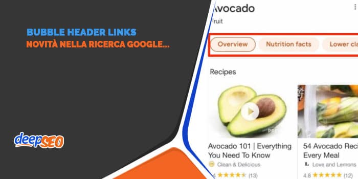 Bubble Header Links: novità nella ricerca Google