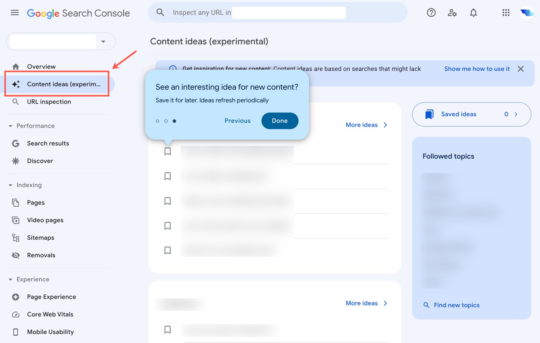 Content ideas in Google Search Console presto disponibile